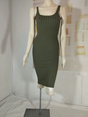 Windsor Olive Green Ribbed Tank Midi Dress